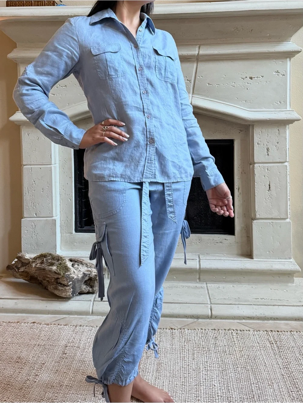 INC”International Concepts”2pc Linen Safari set -Button up shirt &cargo pants